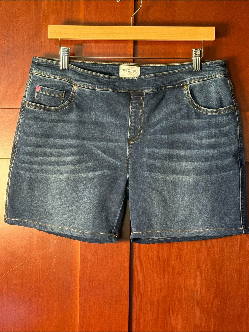 Pajama Jeans Dark Blue Women's Stretch Bermuda Shorts Size Large